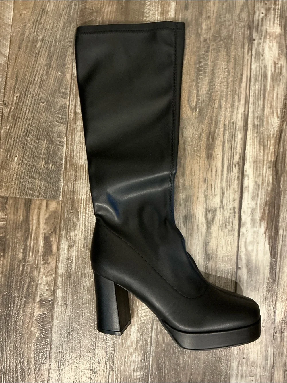 Women's Black Over-the-Knee Platform Block Heel Boots Size 42= US 9-9.5